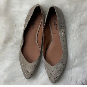 Lucky Brand Flats Size 9 Suede Leather Tan Taupe Studded Pointed Toe Slip On